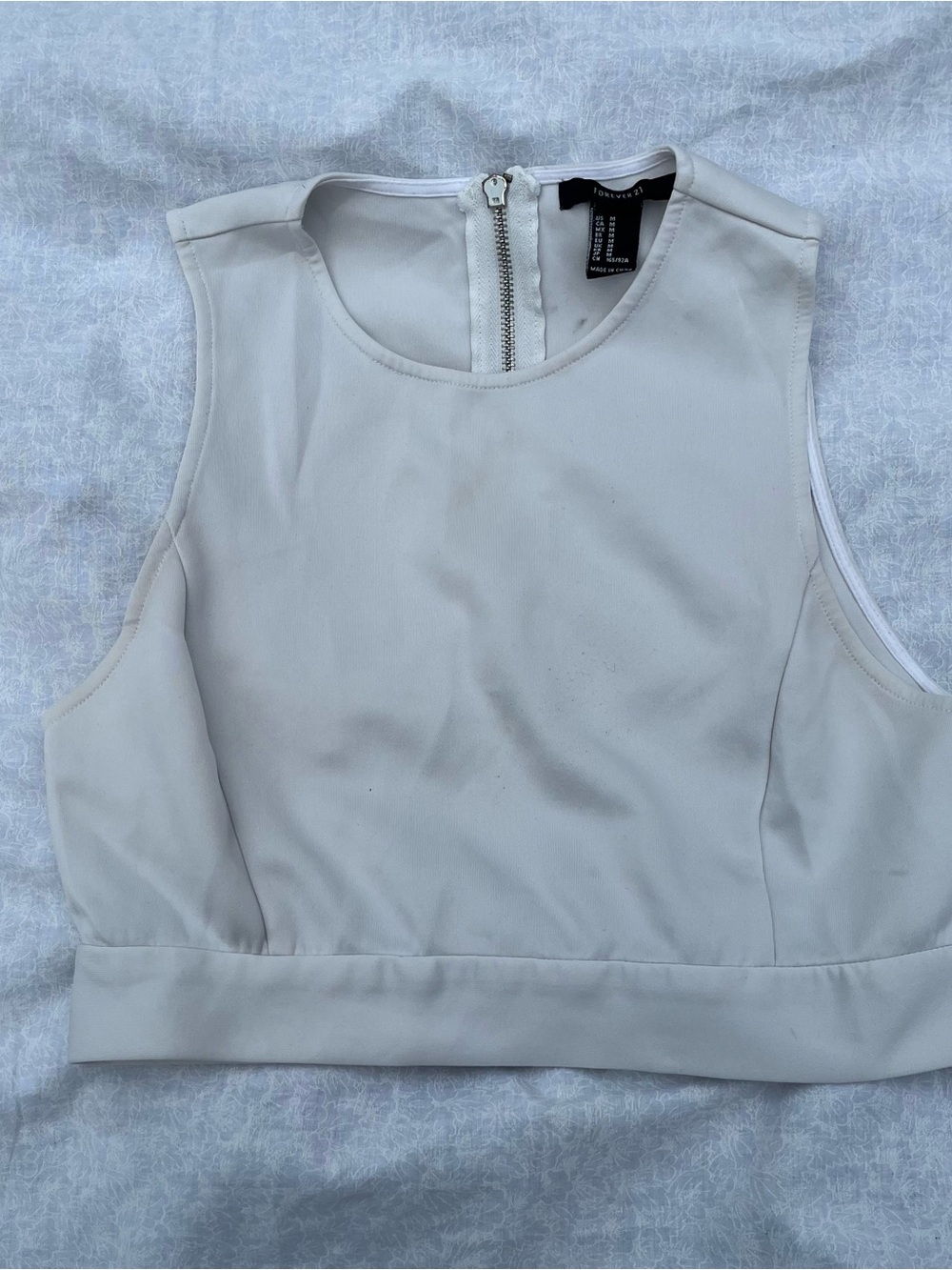 White Sleeveless Cropped Top with Back Zip